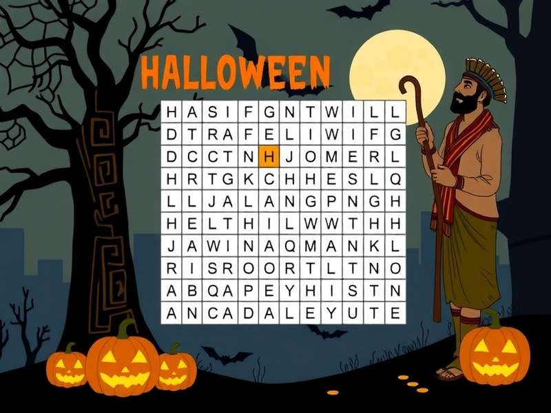 हैलोवीन थीम वर्ड सर्च पज़ल प्रिंटेबल उदाहरण