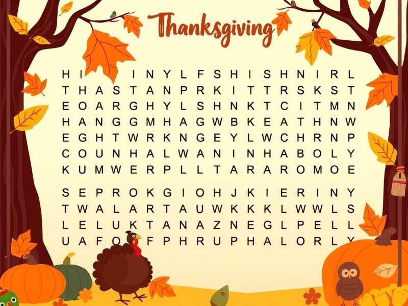 थैंक्सगिविंग वर्ड सर्च पहेली का प्रिंटेबल उदाहरण