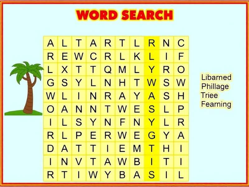 वर्ड सर्च गेम का उदाहरण ग्रिड