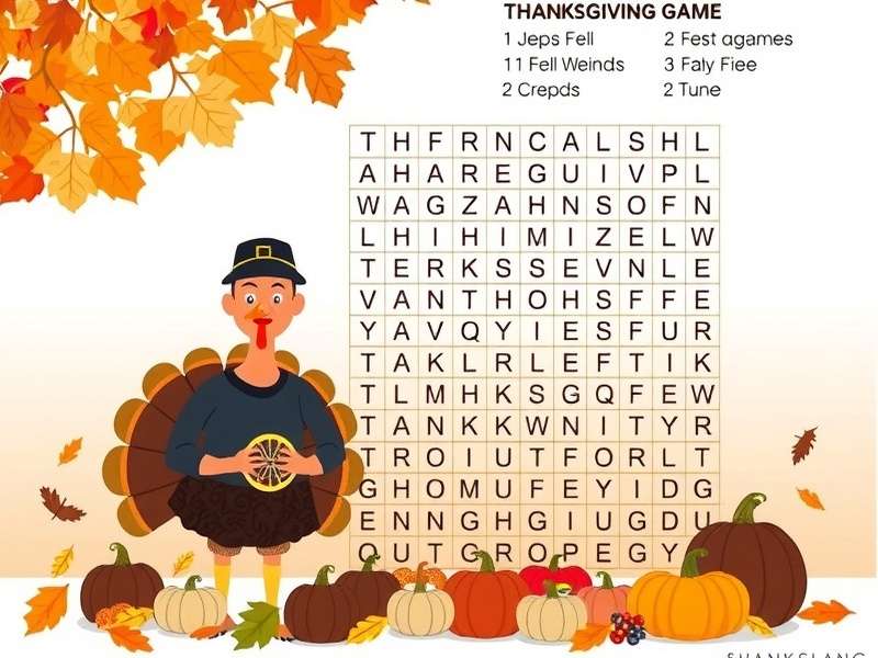 Thanksgiving Word Search Game Interface Showing Hindi Words