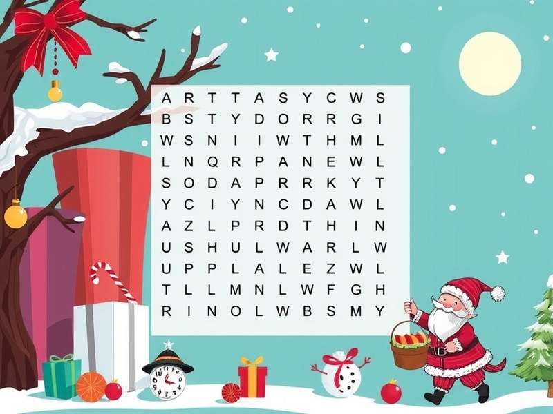 क्रिसमस वर्ड सर्च प्रिंटेबल पहेली का उदाहरण