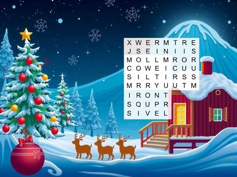 Colorful Christmas themed word search puzzle with festive words highlighted