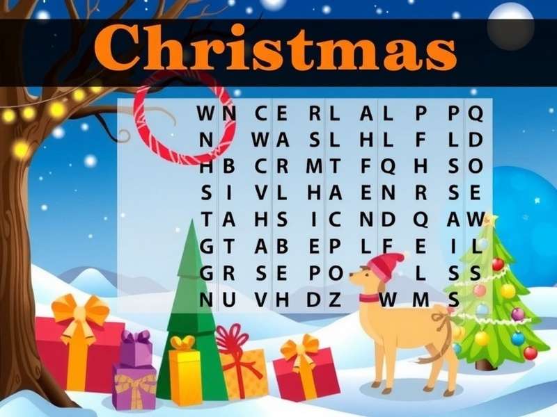 Christmas Word Search puzzle for kids with festive elements