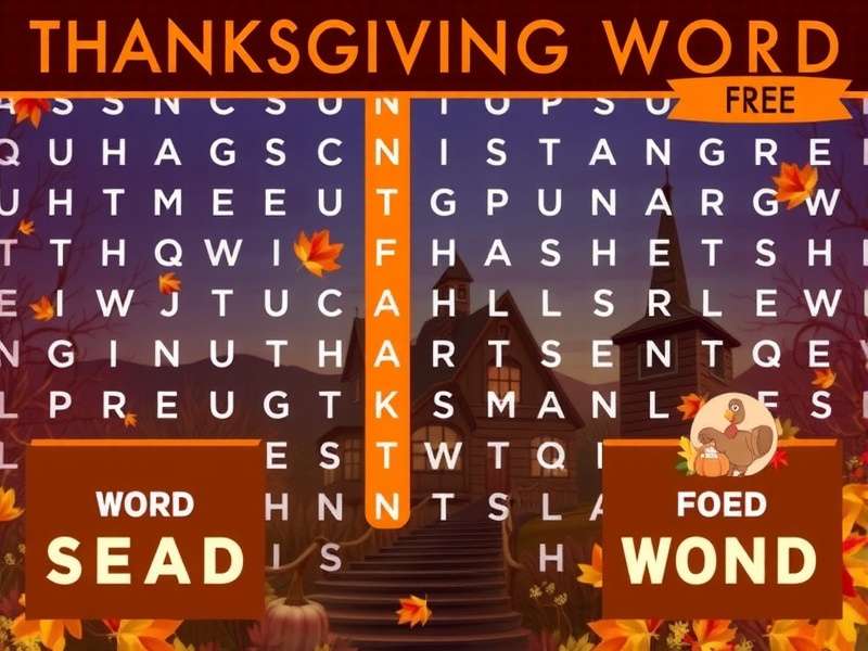 Colorful Thanksgiving Word Search puzzle with Indian spice elements