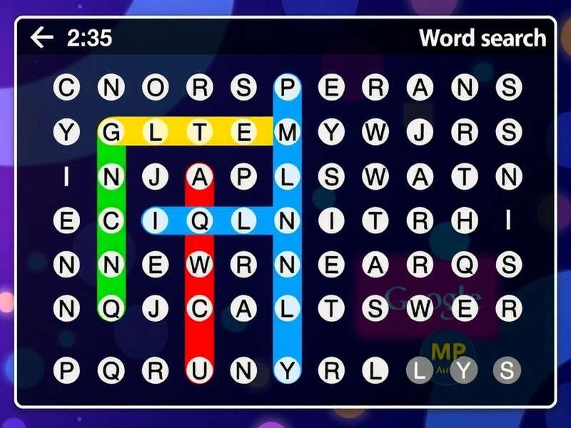 Colorful Word Search Puzzle grid with highlighted words