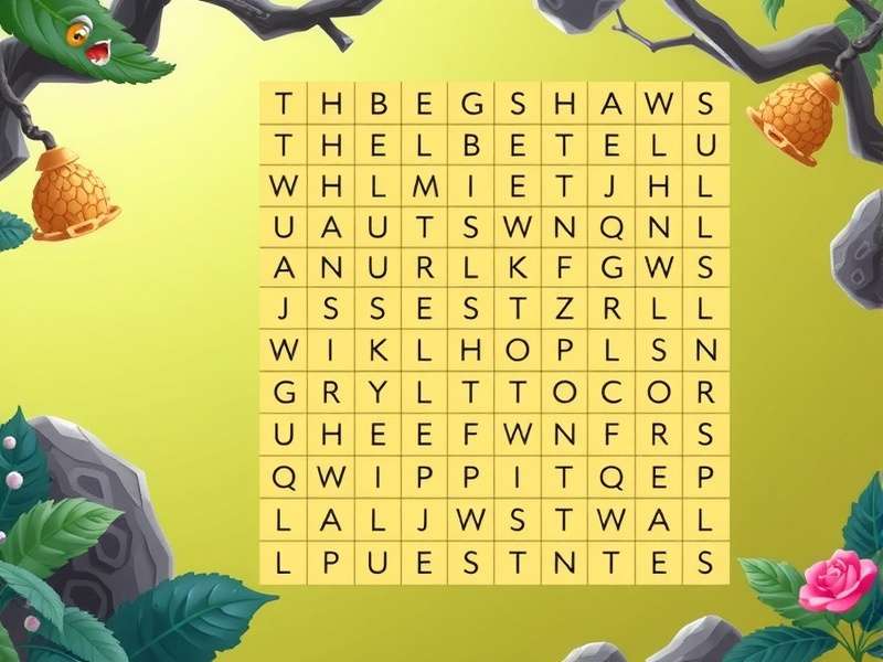 A person solving a colorful word search puzzle on a tablet