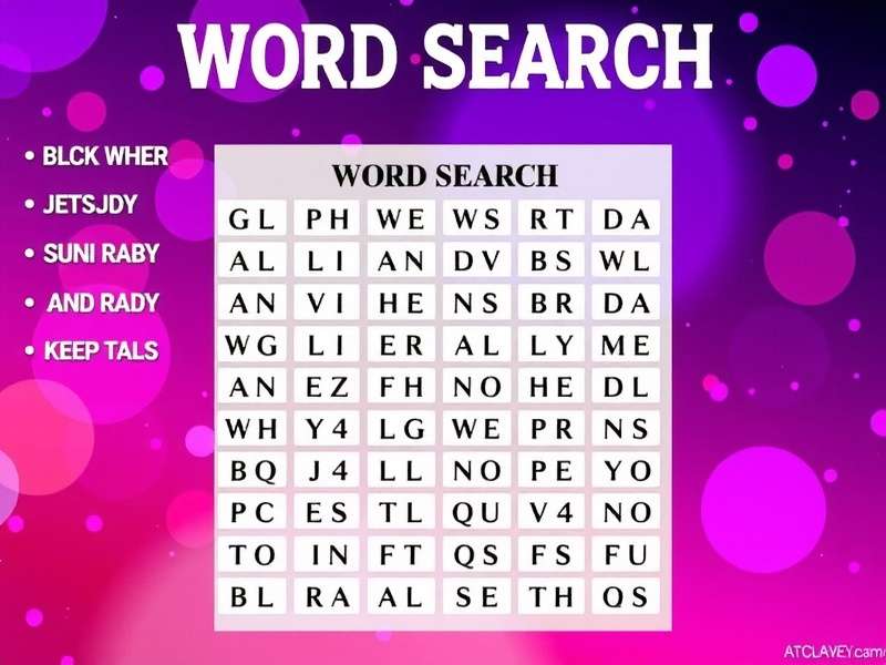 A vibrant collection of printable word search puzzles on a table