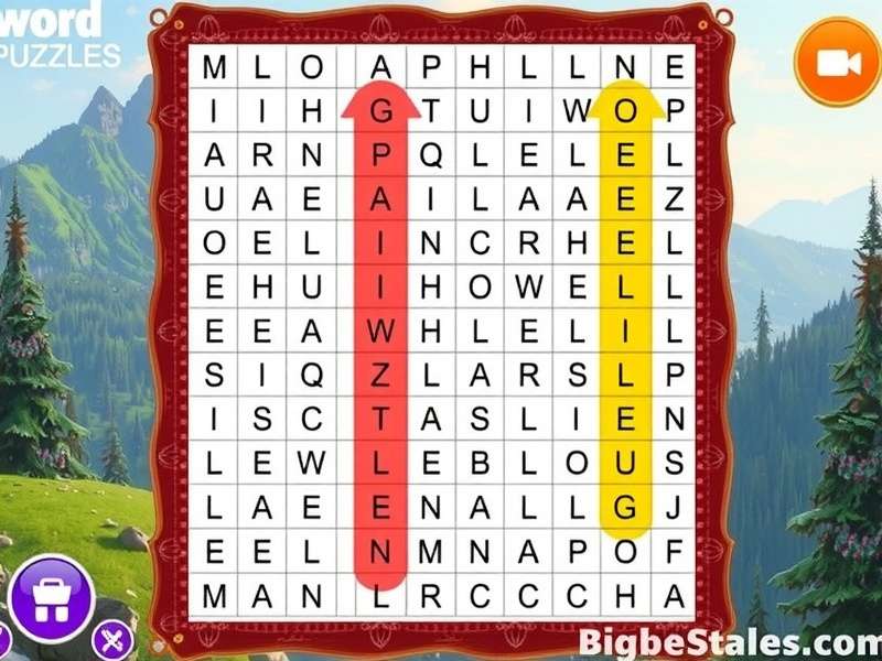 A senior adult smiling while solving a Word Search puzzle, showcasing cognitive engagement