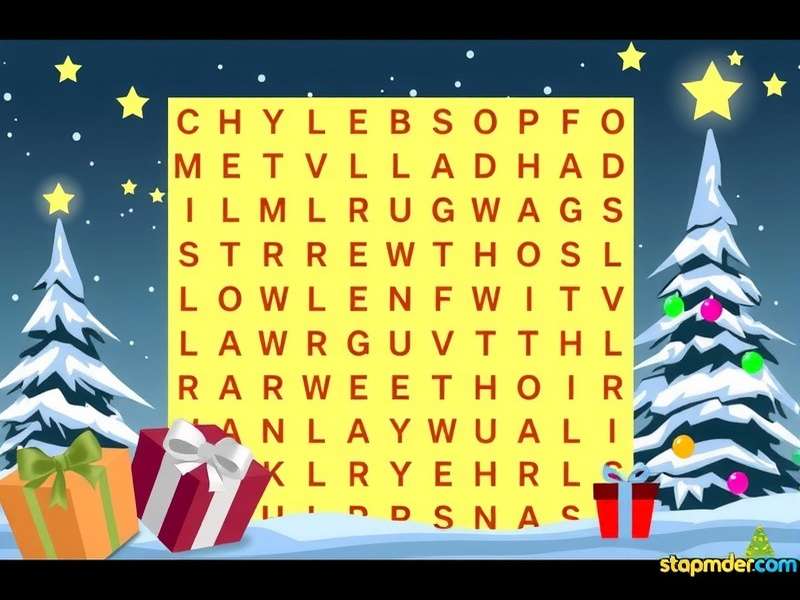 Christmas Word Search puzzle with Indian themed words like Jingle Bells, Santa Claus, and festive decorations