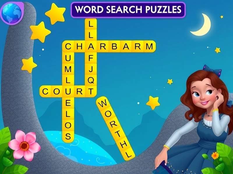 Person solving a word search puzzle on tablet