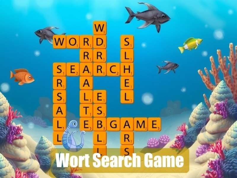 Word Search Sea Game banner showing ocean themed word puzzle with marine life