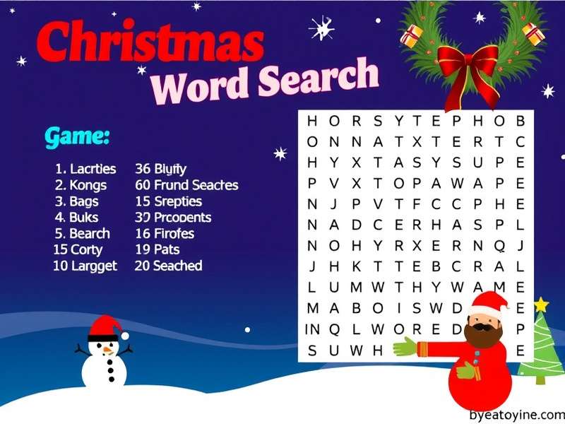 Christmas Word Search Printable banner featuring festive holiday themes and puzzle grid