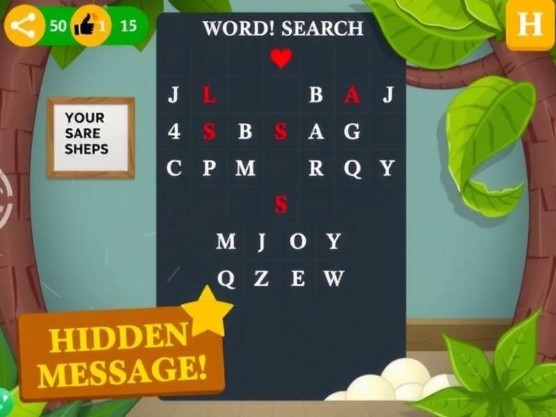 Word Search Maker With Hidden Message tool showing a custom puzzle grid with a secret message revealed in orange highlights
